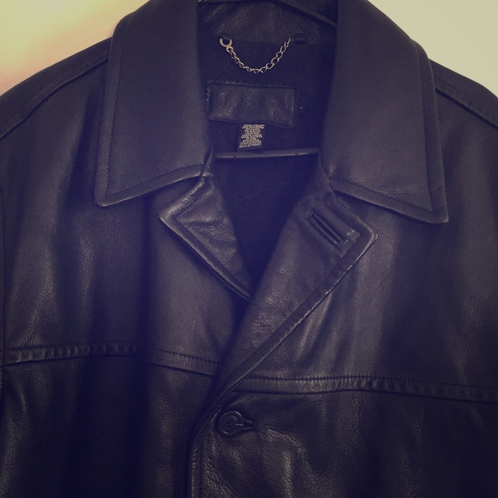 J. Crew men’s black leather jacket Size L EUC